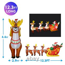 12FT Inflatable LED Santa Claus Reindeers With Sleigh Christmas Yard Decor Xmas