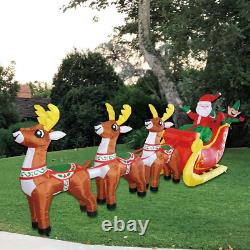 12FT Inflatable LED Santa Claus Reindeers With Sleigh Christmas Yard Decor Xmas