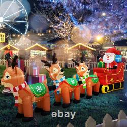 12FT Inflatable Santa & 3 Reindeer Sleigh with LED Lights, Outdoor Xmas Yard Decor