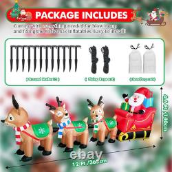 12FT Inflatable Santa & 3 Reindeer Sleigh with LED Lights, Outdoor Xmas Yard Decor