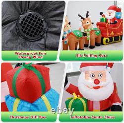 12FT Inflatable Santa & 3 Reindeer Sleigh with LED Lights, Outdoor Xmas Yard Decor