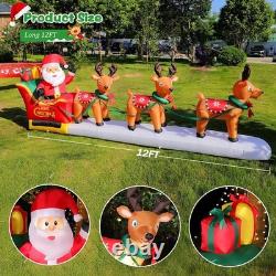 12FT Long Christmas Inflatables Santa Claus on Sleigh with 3 Reindeer Yard