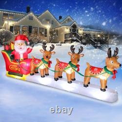 12FT Long Christmas Inflatables Santa Claus with Reindeers Outdoor Decorations