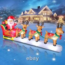 12FT Long Christmas Inflatables Santa Claus with Reindeers Outdoor Decorations