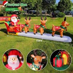 12FT Long Christmas Inflatables Santa Claus with Reindeers Outdoor Decorations
