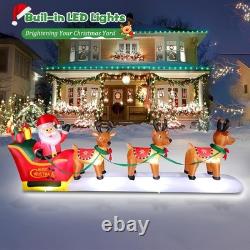 12FT Long Christmas Inflatables Santa Claus with Reindeers Outdoor Decorations