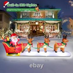 12FT Long Christmas Inflatables Santa Claus with Reindeers Outdoor Decorations