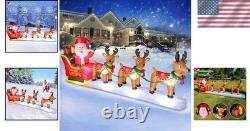 12Ft Christmas Inflatable Santa Sleigh with Reindeer LED Lights Yard Decor