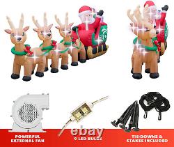 12Ft Christmas Inflatable Santa with Reindeer Sleigh Yard Decoration, Internal Ligh