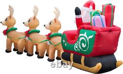 12Ft Christmas Inflatable Santa with Reindeer Sleigh Yard Decoration, Internal Ligh