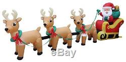 12Ft Lighted Christmas Inflatable Santa Claus Sleigh 3 Reindeer Airblown Outdoor