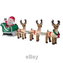 12.5ft Gemmy Christmas Airblown Inflatable Santa Sleigh and Reindeer Holiday Dec