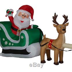 12.5ft Gemmy Christmas Airblown Inflatable Santa Sleigh and Reindeer Holiday Dec