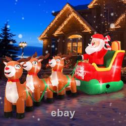 12' Christmas Inflatable Santa on Sleigh with 3 Reindeer & LED Lights Xmas Decor