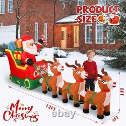 12' Christmas Inflatable Santa on Sleigh with 3 Reindeer & LED Lights Xmas Decor