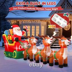 12' Christmas Inflatable Santa on Sleigh with 3 Reindeer & LED Lights Xmas Decor