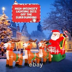 12' Christmas Inflatable Santa on Sleigh with 3 Reindeer & LED Lights Xmas Decor