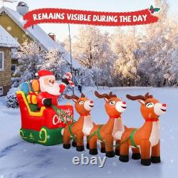12' Christmas Inflatable Santa on Sleigh with 3 Reindeer & LED Lights Xmas Decor