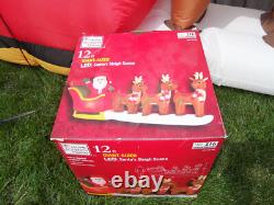 12' FT Airblown Inflatable LED Lighted Santa Sleigh Scene and Reindeer