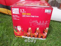 12' FT Airblown Inflatable LED Lighted Santa Sleigh Scene and Reindeer