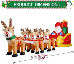 12 FT Christmas Inflatable Outdoor Santa Claus on Sleigh with Five Reindeer, Bui