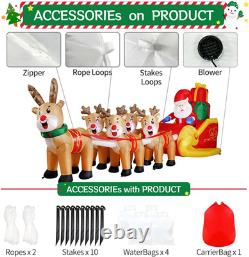 12 FT Christmas Inflatable Outdoor Santa Claus on Sleigh with Five Reindeer, Bui