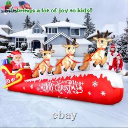 12 FT Christmas Inflatable Santa Claus on Sleigh with 3 Reindeers Outdoor Decora