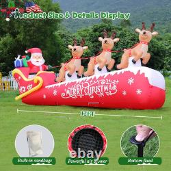 12 FT Christmas Inflatable Santa Claus on Sleigh with 3 Reindeers Outdoor Decora
