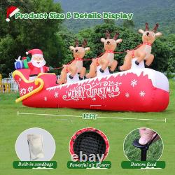 12 FT Christmas Inflatable Santa Claus on Sleigh with 3 Reindeers Outdoor Decora