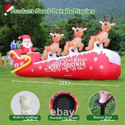 12 FT Christmas Inflatable Santa Claus on Sleigh with 3 Reindeers Outdoor Decora