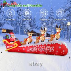 12 FT Christmas Inflatable Santa Claus on Sleigh with 3 Reindeers Outdoor Decora