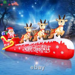 12 FT Christmas Inflatable Santa Claus on Sleigh with 3 Reindeers Outdoor Decora