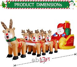 12 FT Christmas Inflatable Santa Claus on Sleigh with Five Reindeer, Giant Blow