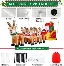 12 FT Christmas Inflatable Santa Claus on Sleigh with Five Reindeer, Giant Blow