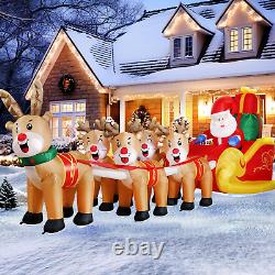 12 FT Christmas Inflatable Santa Claus on Sleigh with Five Reindeers, Giant Blow
