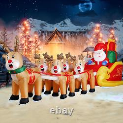 12 FT Christmas Inflatable Santa Claus on Sleigh with Five Reindeers, Giant Blow