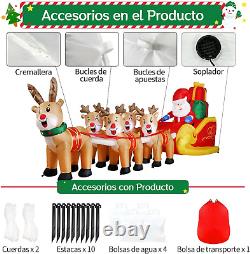 12 FT Christmas Inflatable Santa Claus on Sleigh with Five Reindeers, Giant Blow
