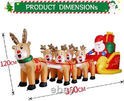 12 FT Christmas Inflatable Santa Claus on Sleigh with Five Reindeers, Giant Blow