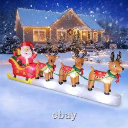 12 FT Christmas Inflatables Santa Claus on Sleigh with 3 Reindeers, Blow up Outd