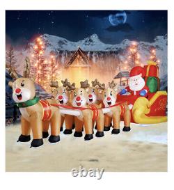 12 FT NEW Inflatable CHRISTMAS Santa Claus on Sleigh with Five Reindeer, Giant