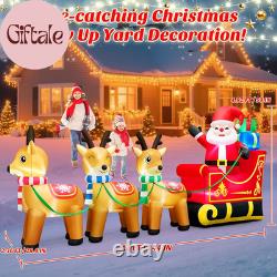 12 FT Santa Sleigh Inflatable Christmas Decorations Outdoor 3 Reindeers Built