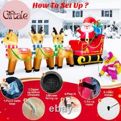12 FT Santa Sleigh Inflatable Christmas Decorations Outdoor 3 Reindeers Built