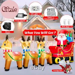 12 FT Santa Sleigh Inflatable Christmas Decorations Outdoor 3 Reindeers Built