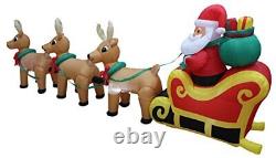 12 Foot Christmas Inflatable Santa Claus Reindeer Sleigh Outdoor Yard Decoration
