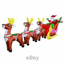 12 Foot Christmas Inflatable Santa Claus on Sleigh with 3 Reindeer Yard Art Decor