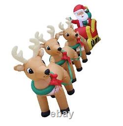 12 Foot Inflatable Christmas Santa on Sled with3-Reindeer LED Lights