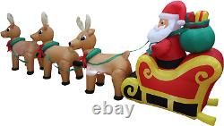 12 Foot Lighted Christmas Inflatable Santa Sleigh & 3 Reindeer Outdoor Decor