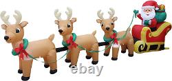 12 Foot Lighted Christmas Inflatable Santa Sleigh & 3 Reindeer Outdoor Decor