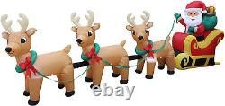 12 Foot Long Lighted Christmas Inflatable Santa Claus on Sleigh with 3 Reindeer