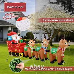 12 Ft Inflatable Santa Sleigh with 3 Reindeer and LED Lights for Yard Decor